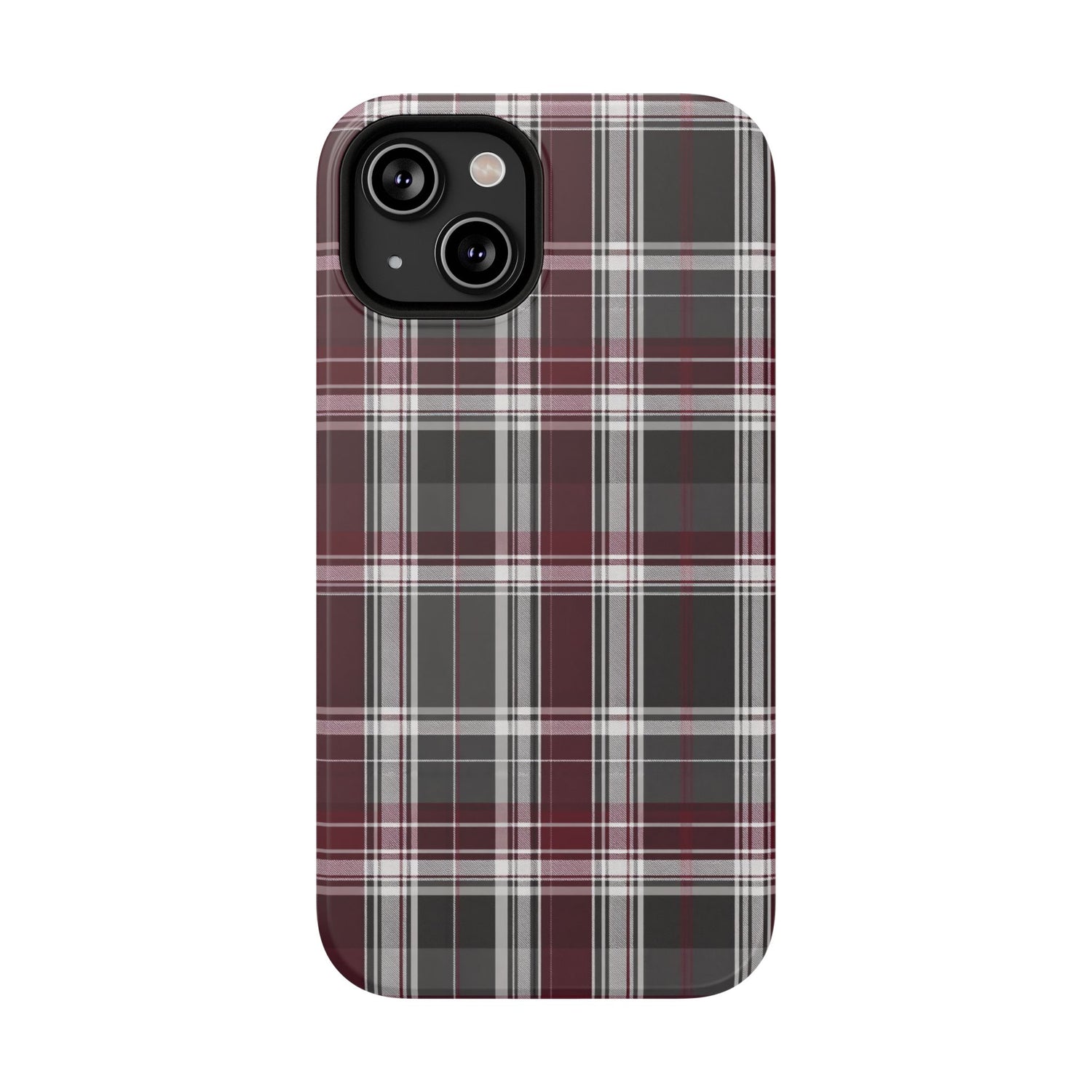 Stylish Plaid Impact-Resistant Phone Cases- Maroon Grey Plaid