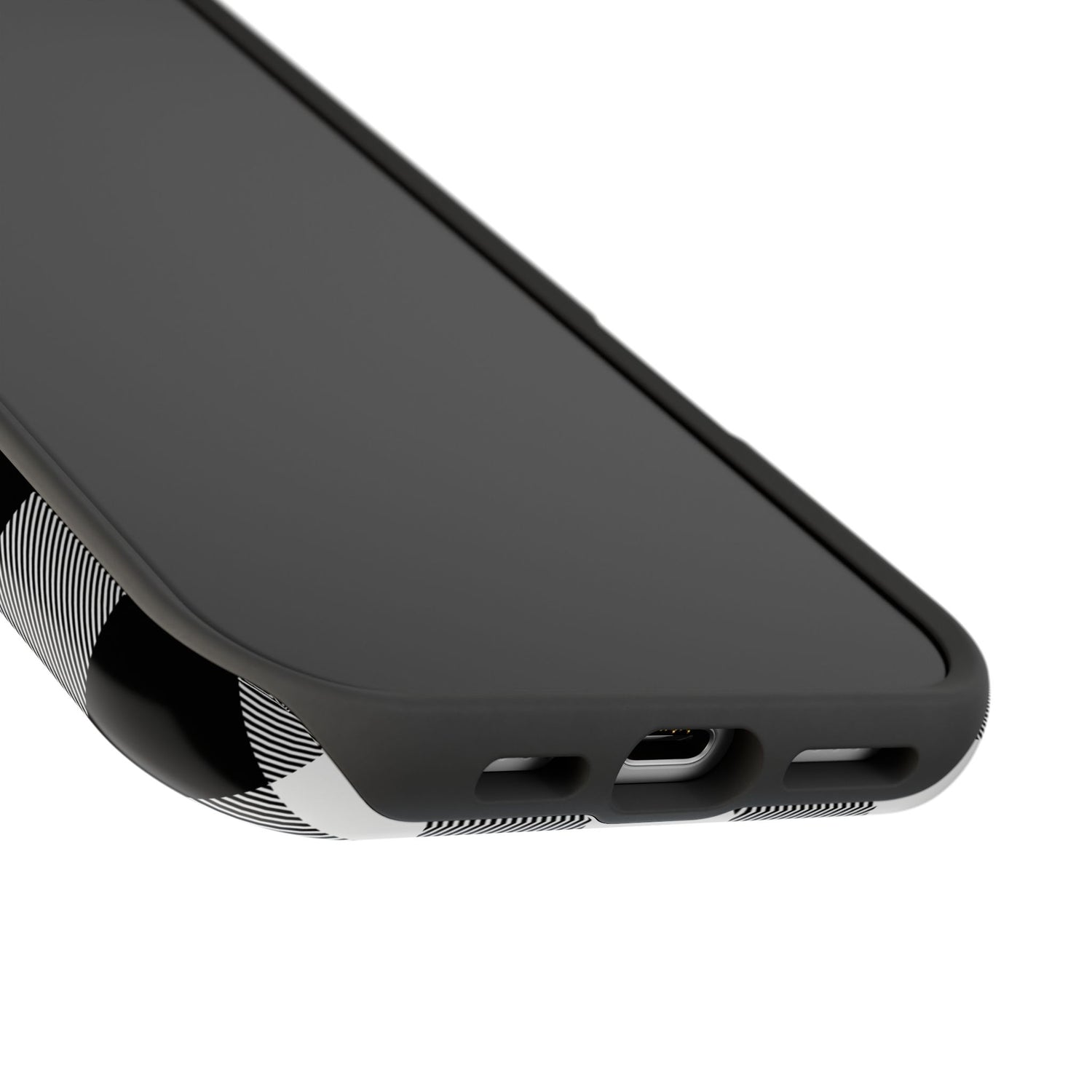 Impact-Resistant Phone Case Black White Buffalo Plaid, iPhone, Samsung
