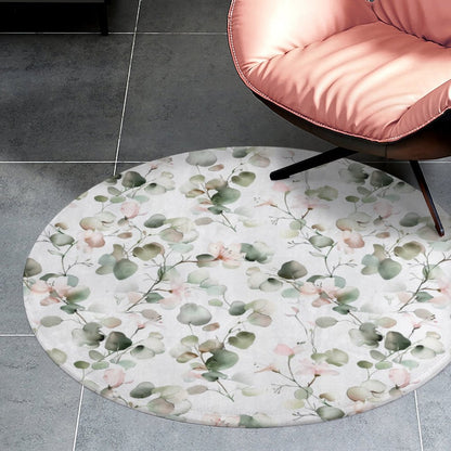 Round Plush Bath Mat- Elegant Eucalyptus Floral