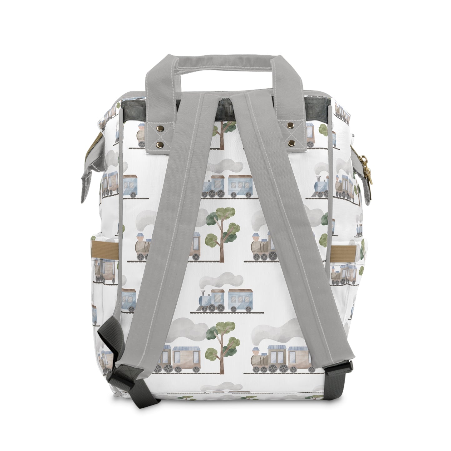 Classic Transportation Trains Grey/Blue Multifunctional Diaper Backpack