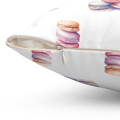 Spun Polyester Square Pillow with Removable Cover Watercolor Candy Land Macarons