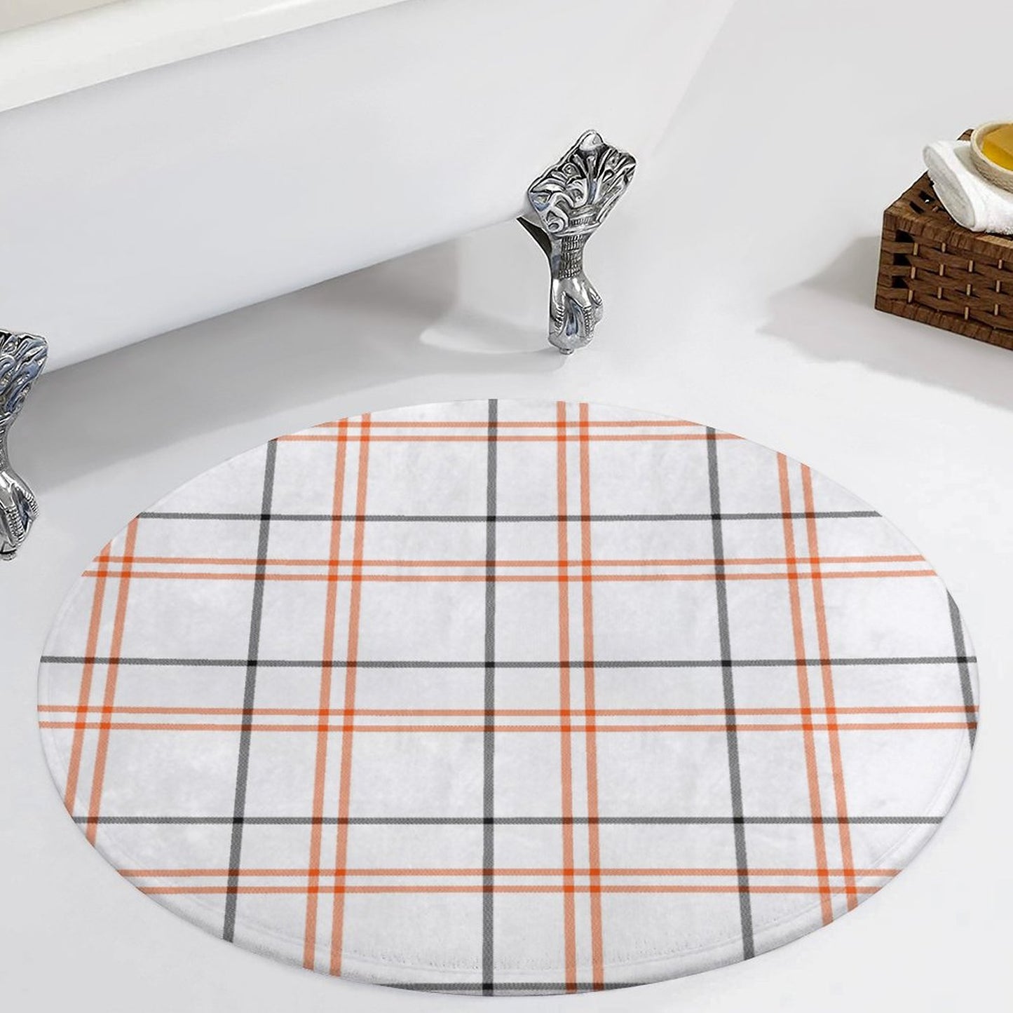 Round Plush Bath Mat- Fall Tartan Plaid