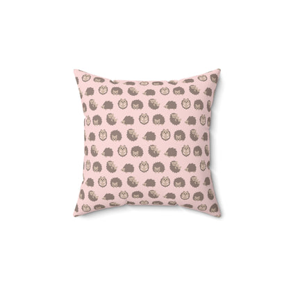 Spun Polyester Square Pillow with Removable Cover Hedgehog Playdate Pink Stripes