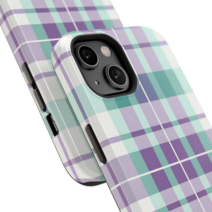 Impact-Resistant Phone Case - Spring Plaid Purple