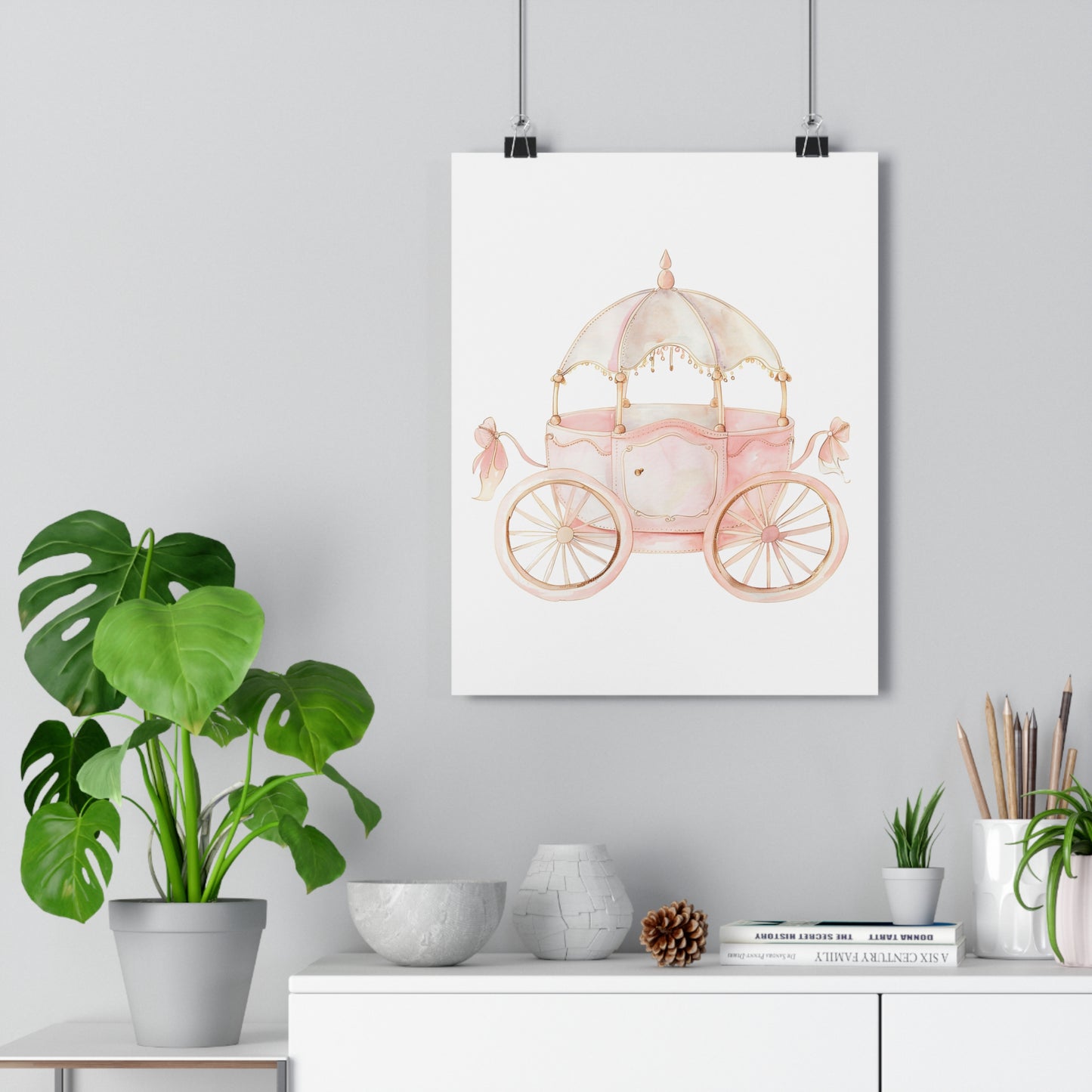 Giclée Art Print Watercolor Pink Princess Carriage