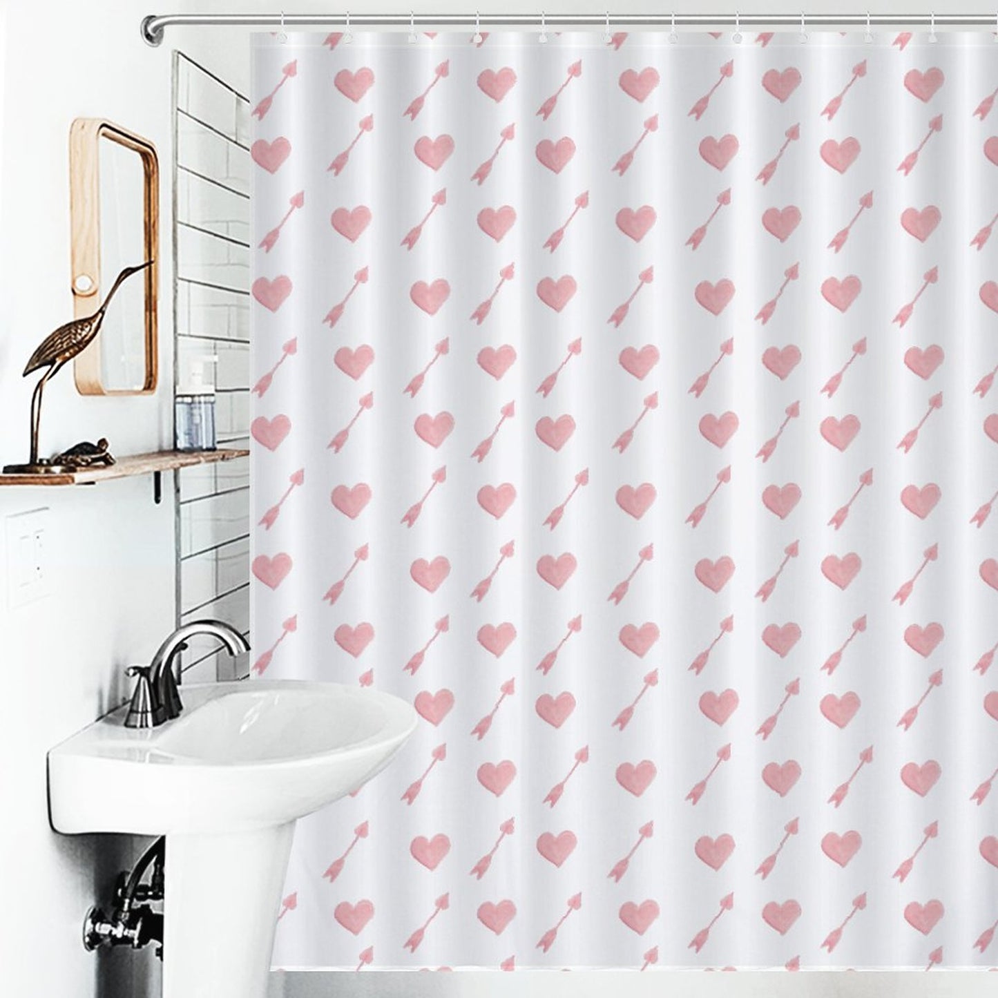 Lightweight Shower Curtain- Valentine Arrow Hearts