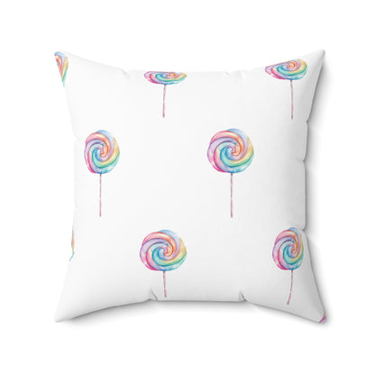 Spun Polyester Square Pillow with Removable Cover Watercolor Candy Land Lollipops