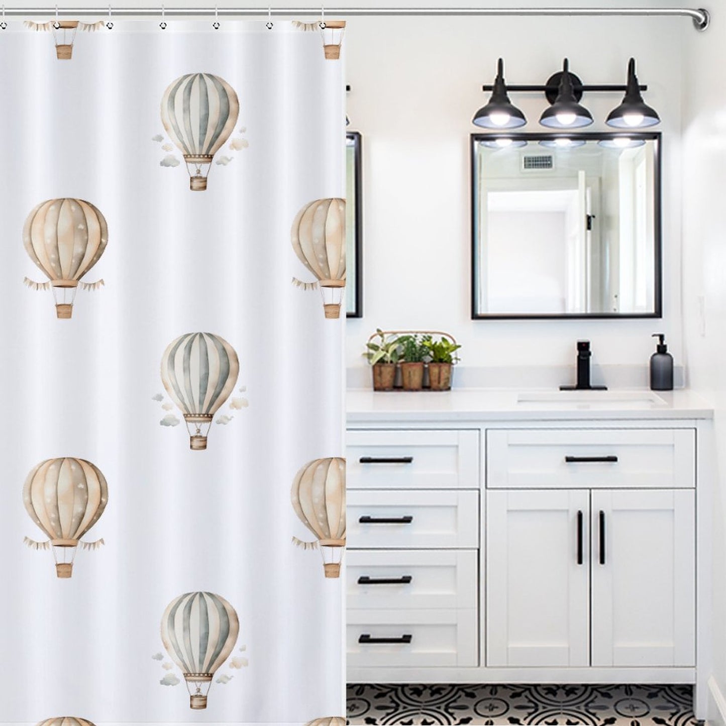 Lightweight Shower Curtain- Neutral Hot Air Balloons