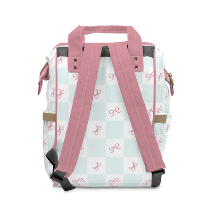 Coquette Blue Pink Bows Multifunctional Backpack Diaper Bag