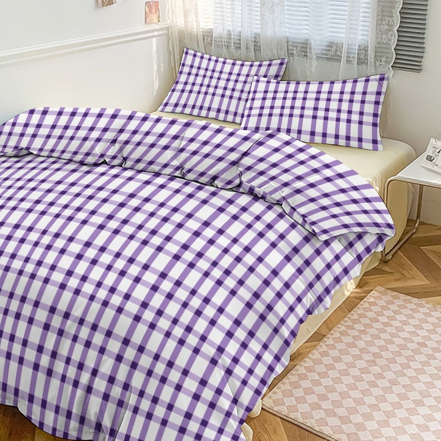 3-Piece Duvet Set-90"x90" Full/Queen Tiger Purple Plaid