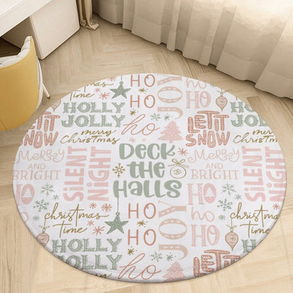 Round Plush Bath Mat- Christmas Phrases