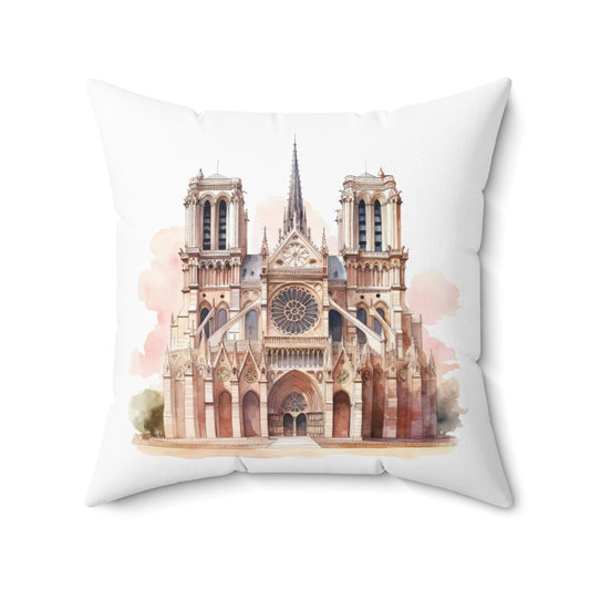 Spun Polyester Square Pillow with Removable Cover Watercolor Pink Paris Scene Luggage