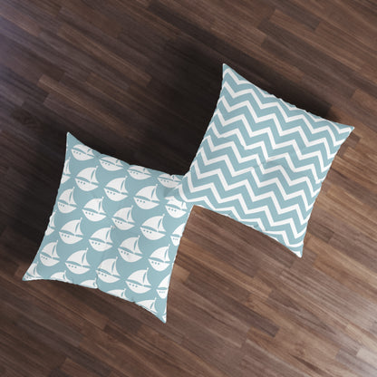 Tufted Floor Pillow, Square Beach Baby Sailboat Chevron