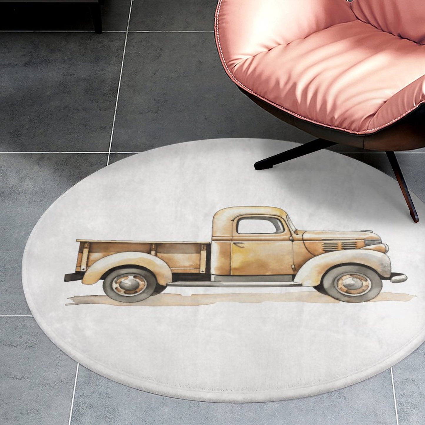 Round Bath Mat- Vintage Trucks