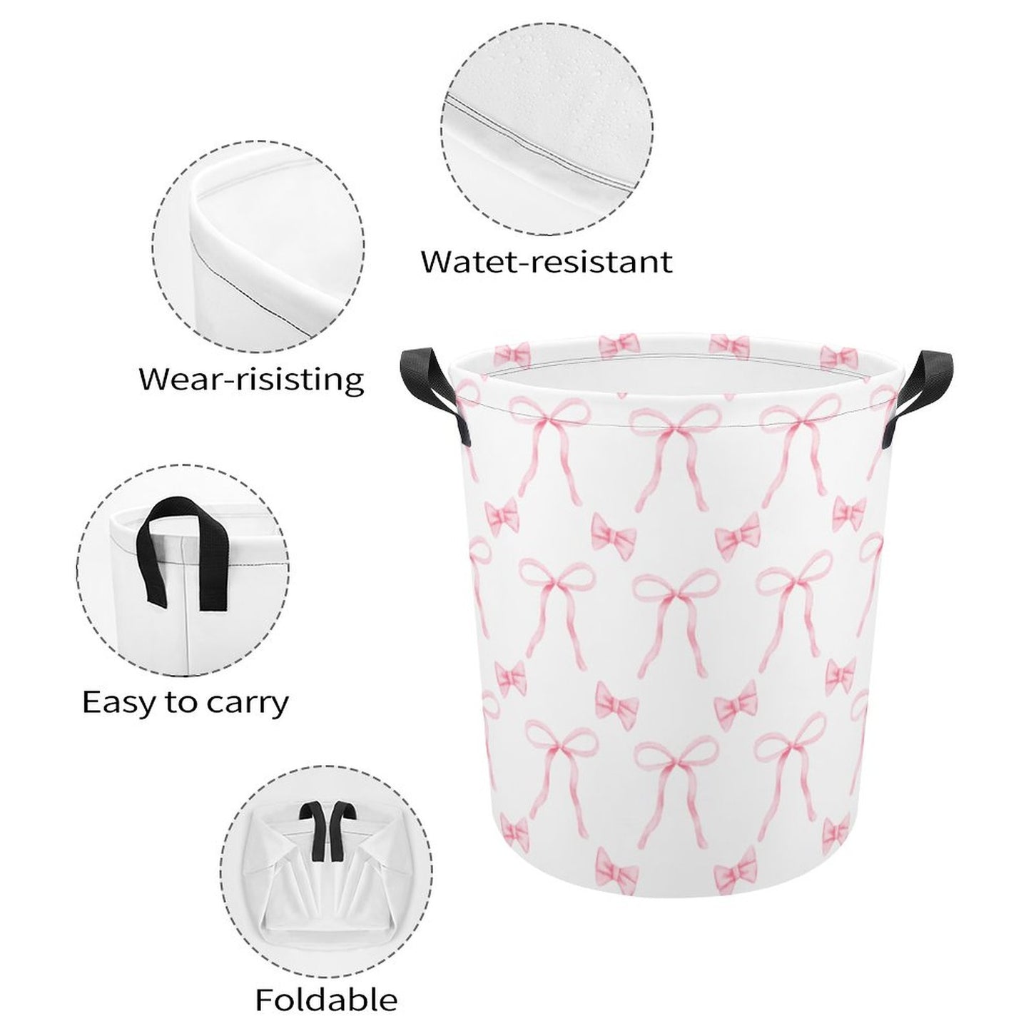 Collapsible Laundry Hamper- Coquette Pink Bows