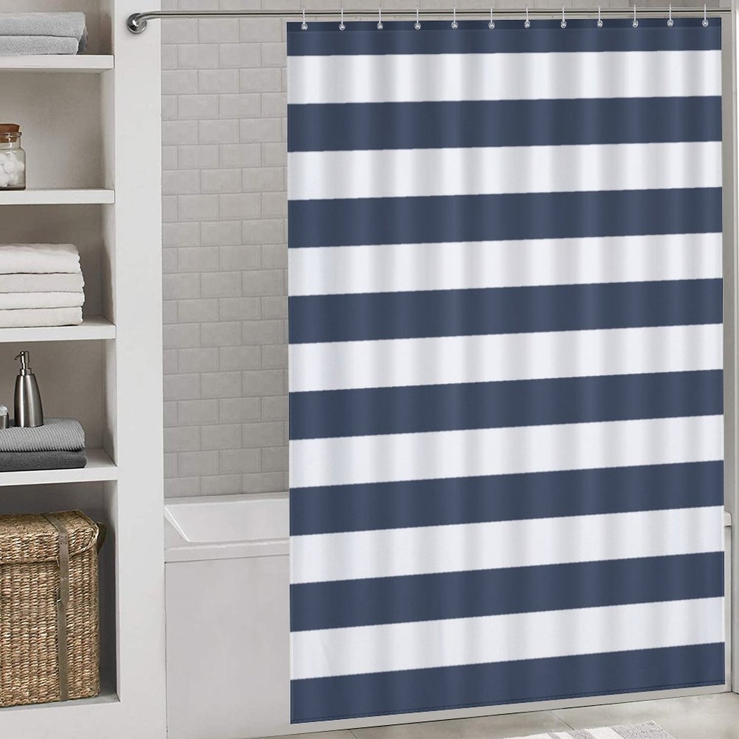 Lightweight Shower Curtain- Nautical Stripes Navy