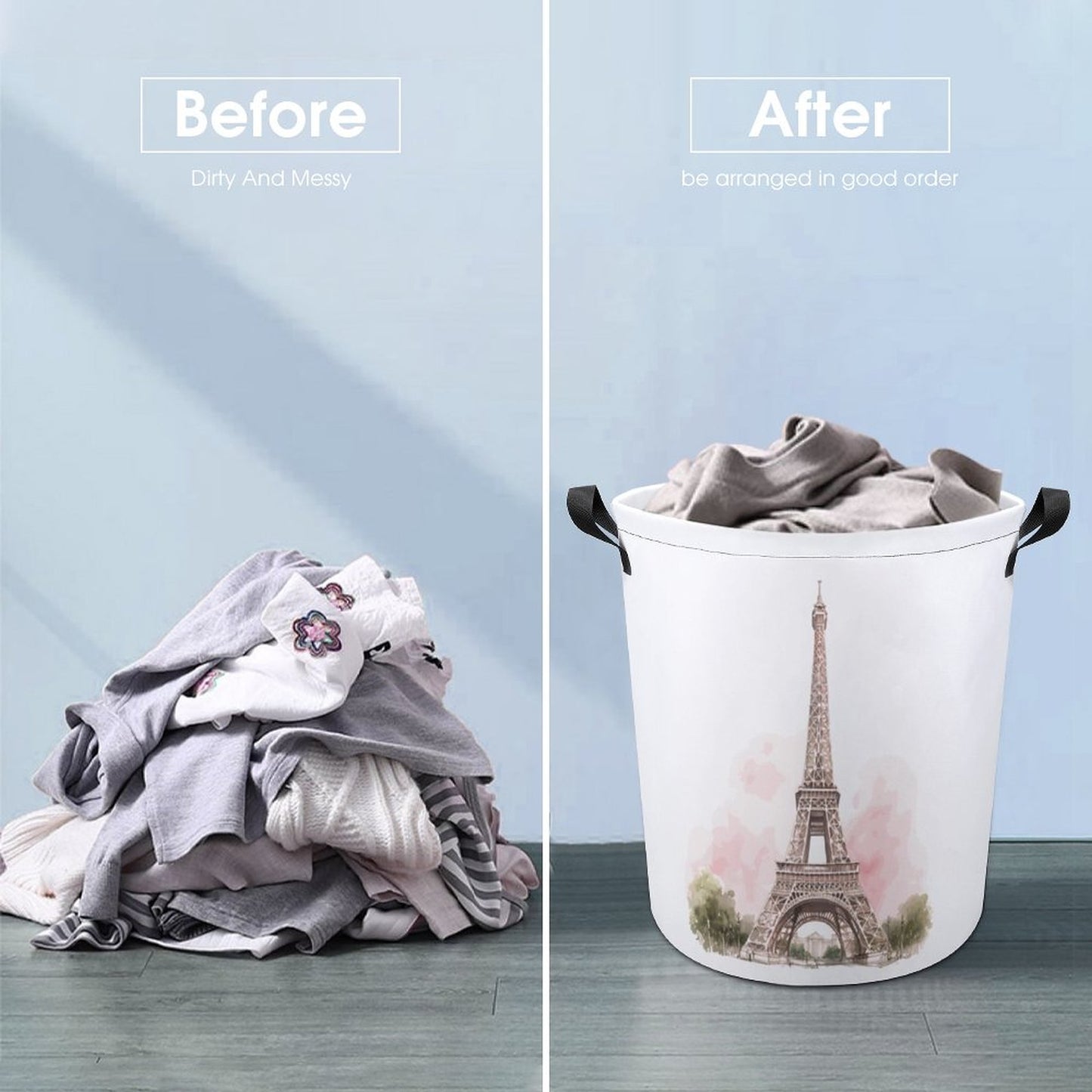 Collapsible Laundry Hamper- Pink Paris Eiffel Tower