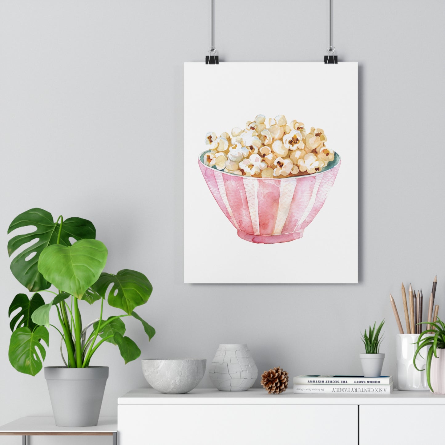 Giclée Art Print Watercolor Pink Pajama Party Popcorn