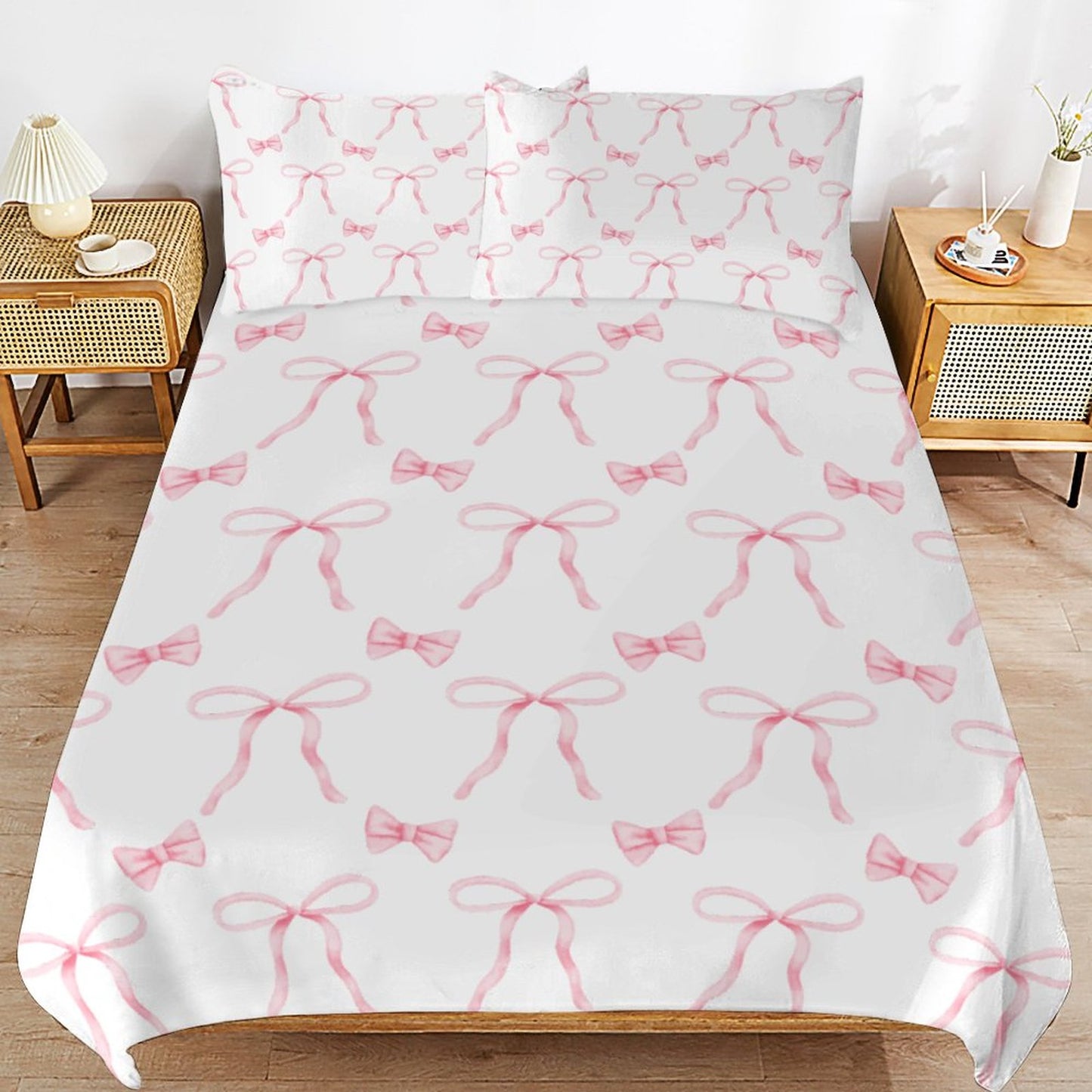 Coquette Duvet Bedding Set-90"x90" Full-Queen Watercolor Coquette Pink Bow Duvet