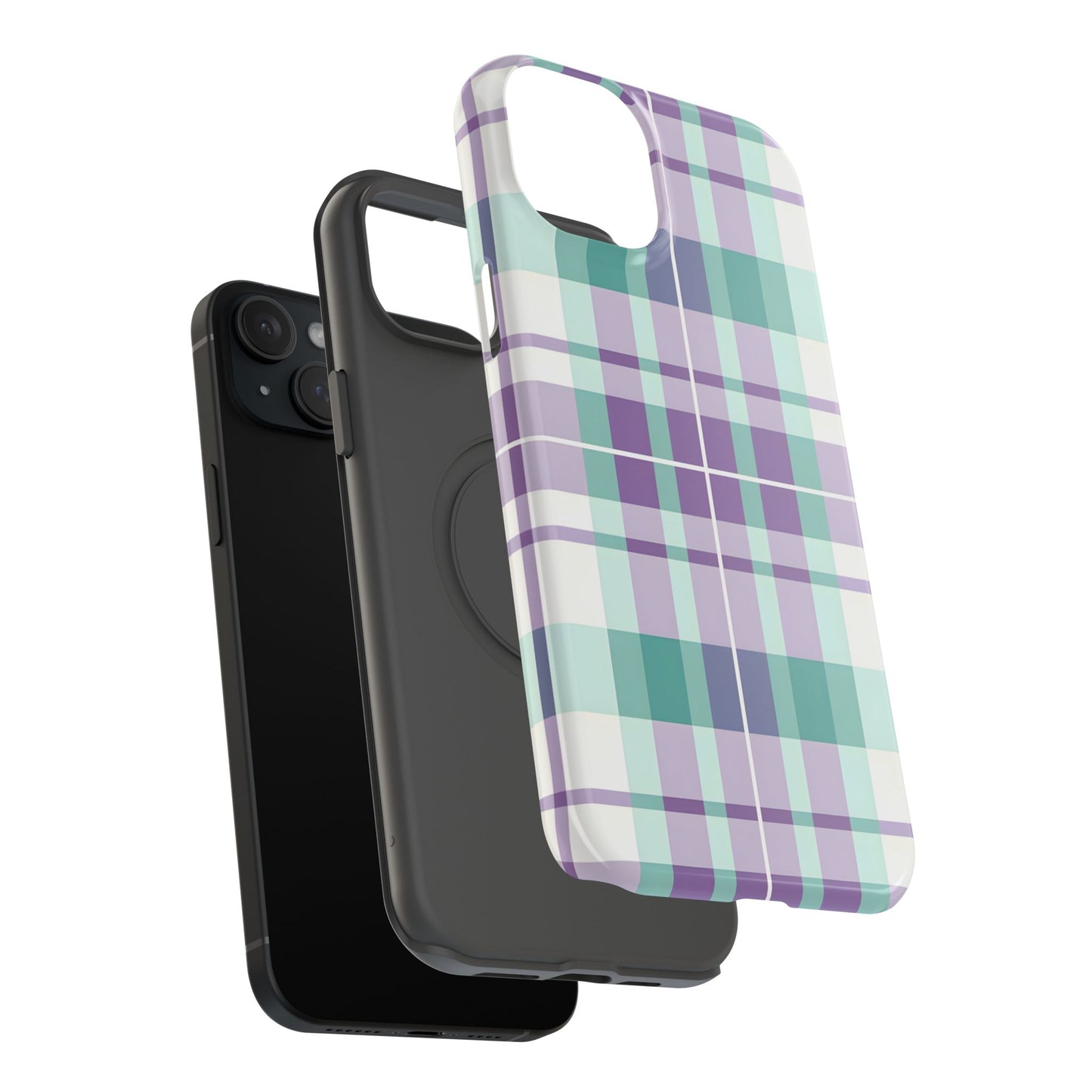 Impact-Resistant Phone Case - Spring Plaid Purple