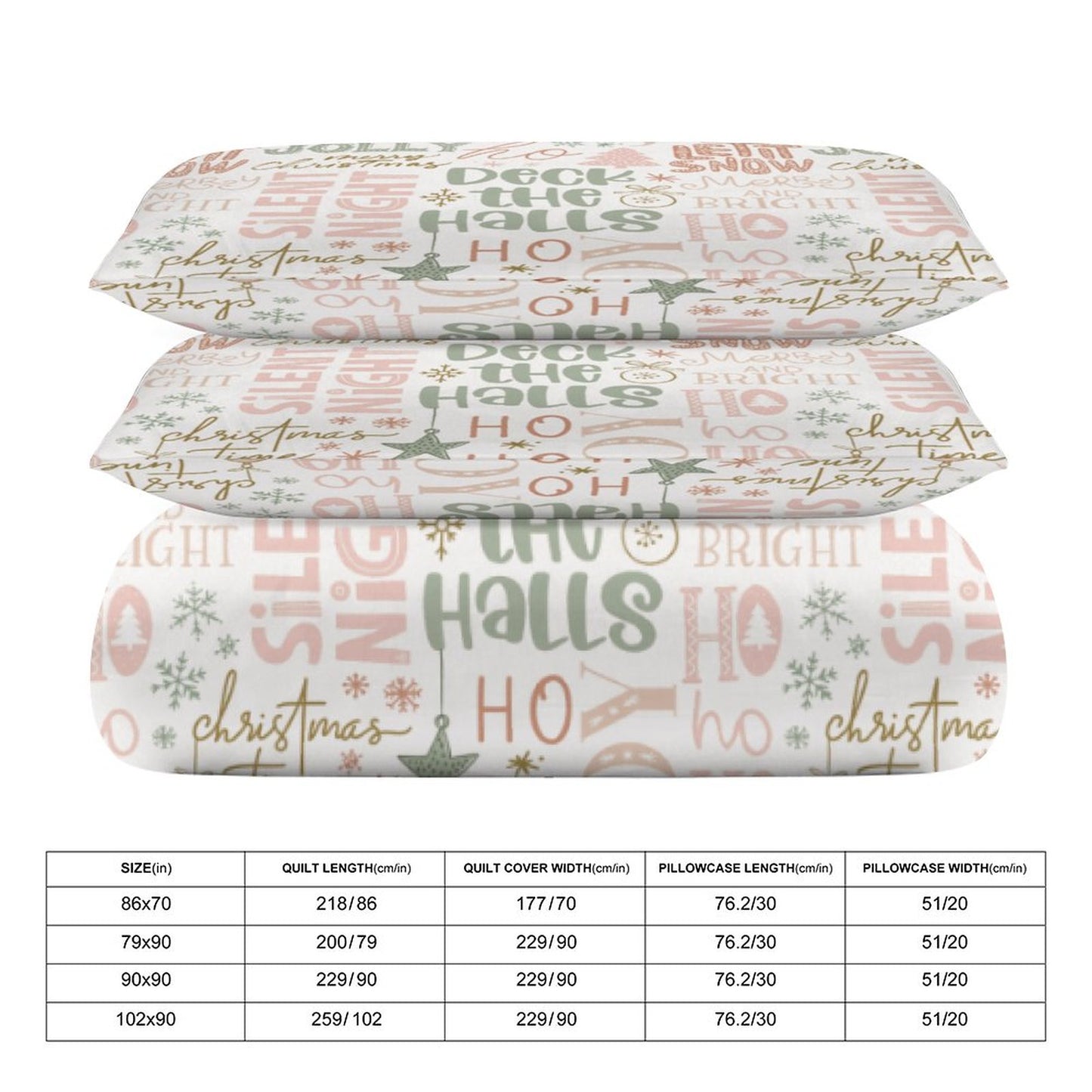 Christmas Phrases 3-Piece Bedding Set-86"×70" Twin Reversible Holiday Duvet Cover Set