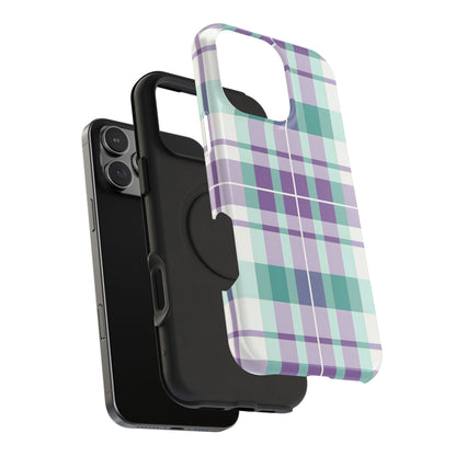 Impact-Resistant Phone Case - Spring Plaid Purple