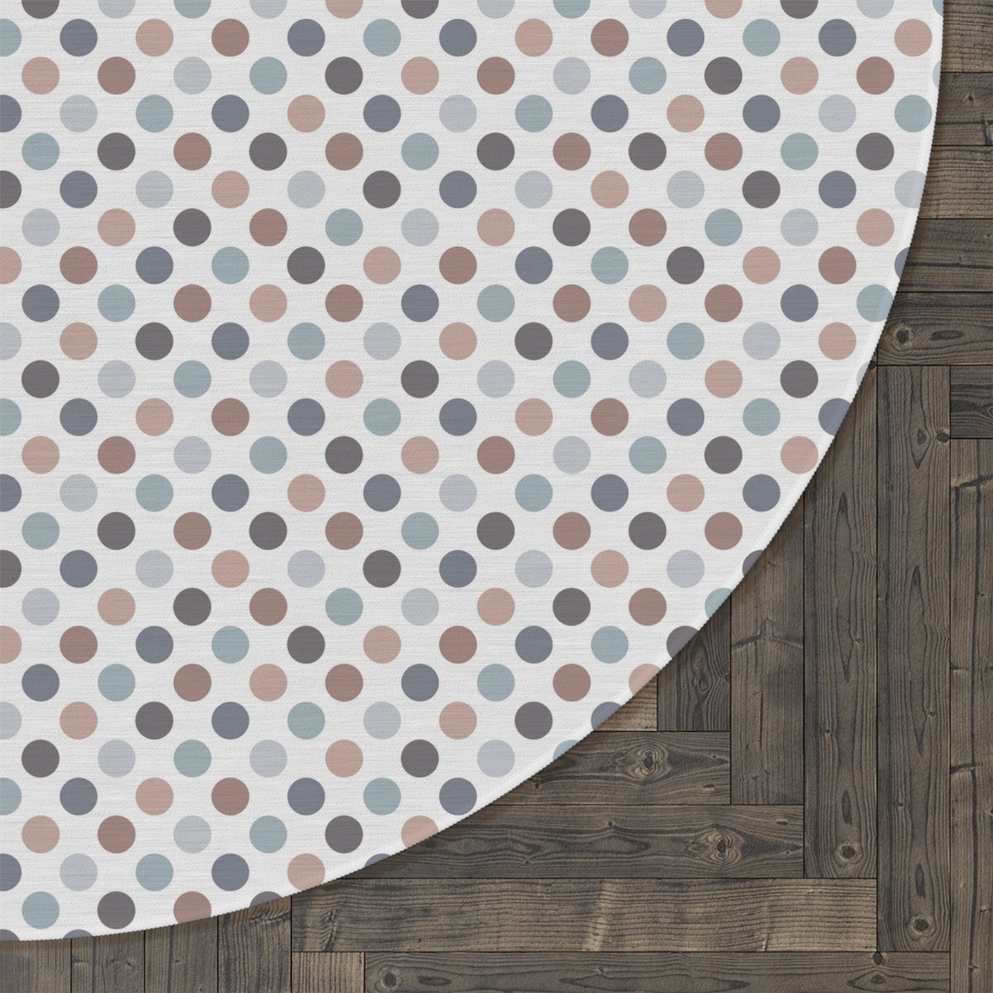 Round Rug Preppy Polka Dot Blue Brown