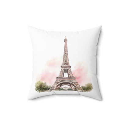 Spun Polyester Square Pillow with Removable Cover Watercolor Pink Paris Eiffel Tower French Bakery