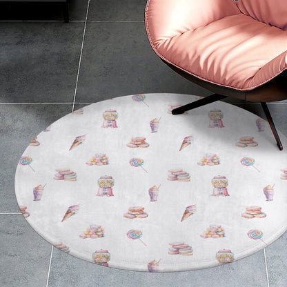 Round Plush Bath Mat- Watercolor Candy Land