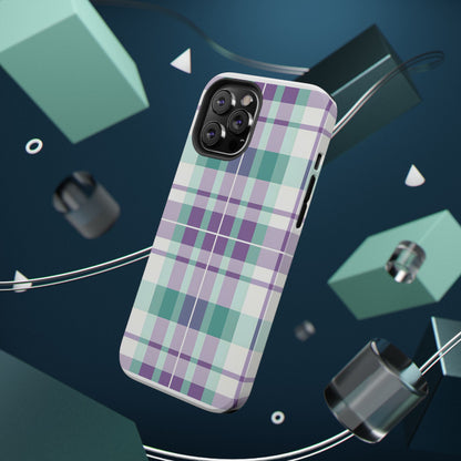 Impact-Resistant Phone Case - Spring Plaid Purple