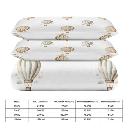 Neutral Hot Air Balloons Duvet Bedding Set-90"x90" Full-Queen, Reversible Duvet Cover Set