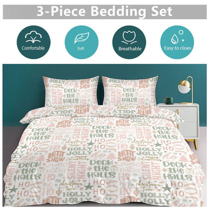 Christmas Phrases 3-Piece Bedding Set-86"×70" Twin Reversible Holiday Duvet Cover Set