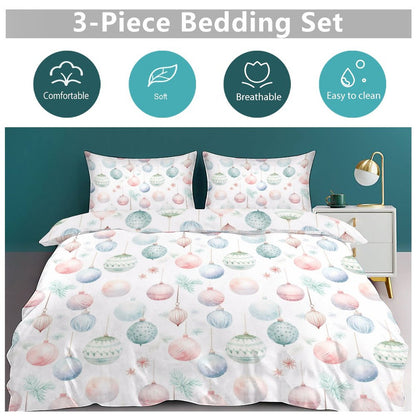 Pastel Ornaments 3-Piece Duvet Bedding Set-90"x90" Full/Queen Reversible Duvet Cover Set