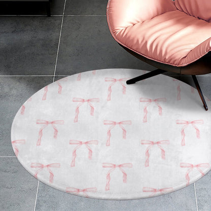 Round Bath Mat- Watercolor Coquette Pink Bows