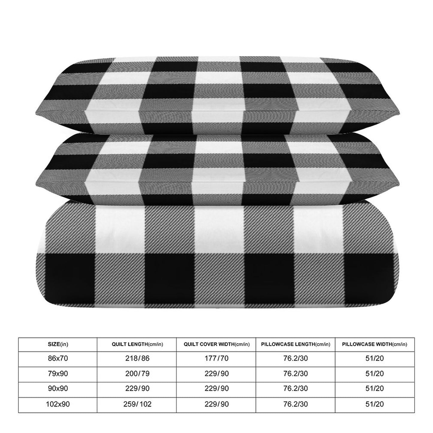 Black White Buffalo Plaid 3-Piece Bedding Set-86"×70" Twin Reversible Buffalo Plaid Duvet Cover Set