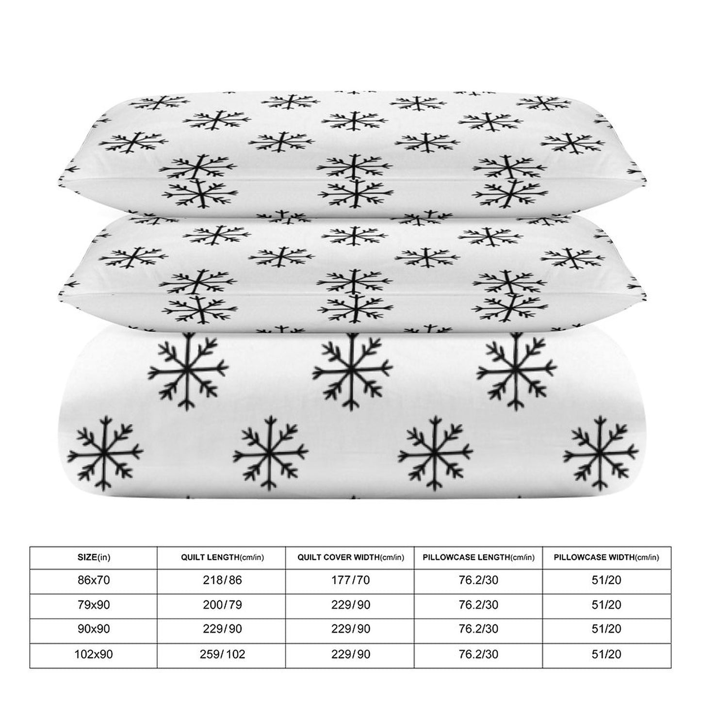 Minimalist Black White Snowflake 3-Piece Bedding Set-90"x90" Full, Queen, Reversible Duvet Cover Set