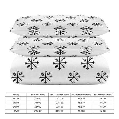 Minimalist Black White Snowflake 3-Piece Bedding Set-90"x90" Full, Queen, Reversible Duvet Cover Set