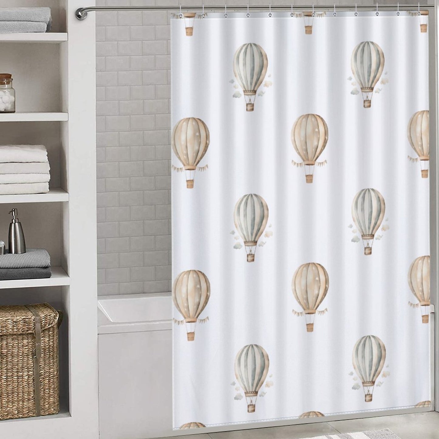 Lightweight Shower Curtain- Neutral Hot Air Balloons