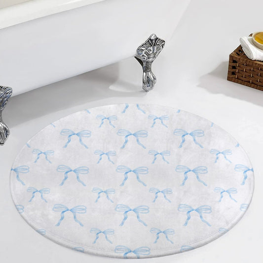 Round Bath Mat-Watercolor Coquette Blue Bows