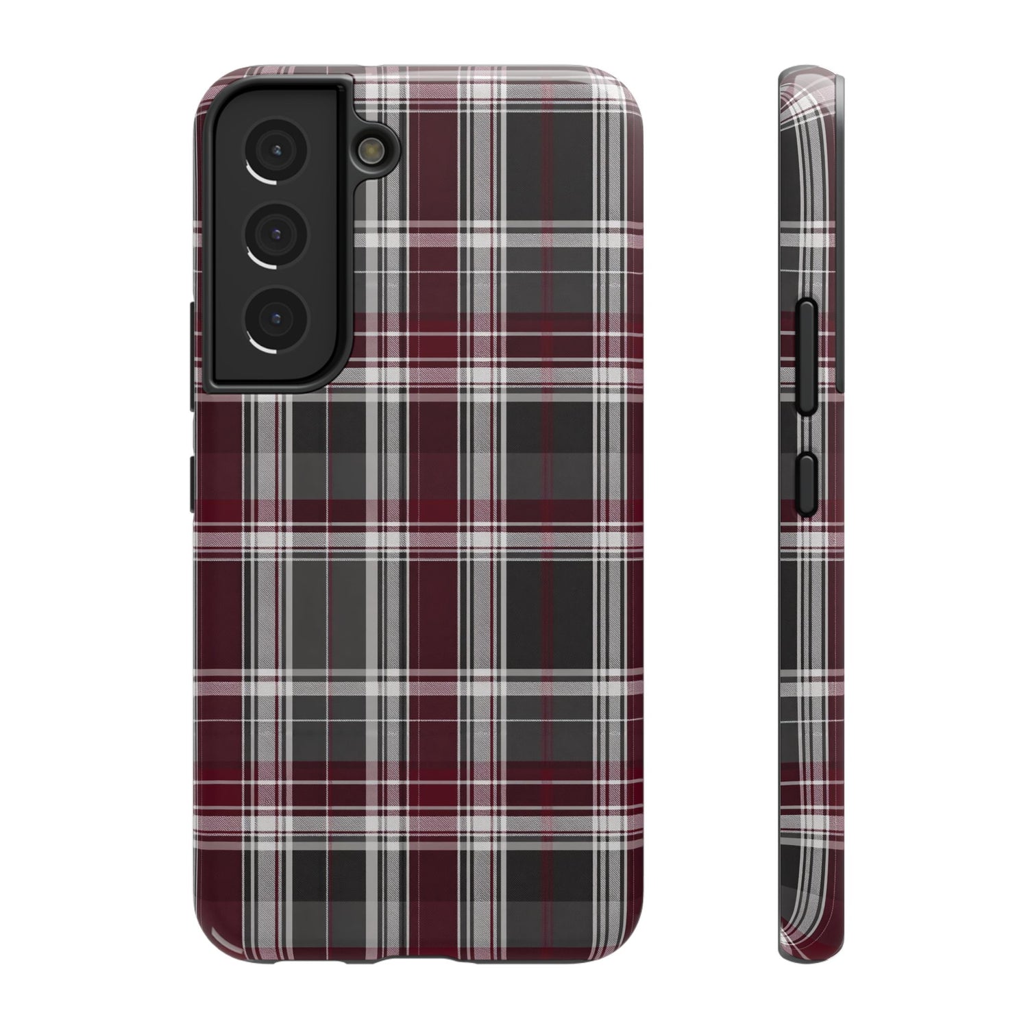 Stylish Plaid Impact-Resistant Phone Cases- Maroon Grey Plaid