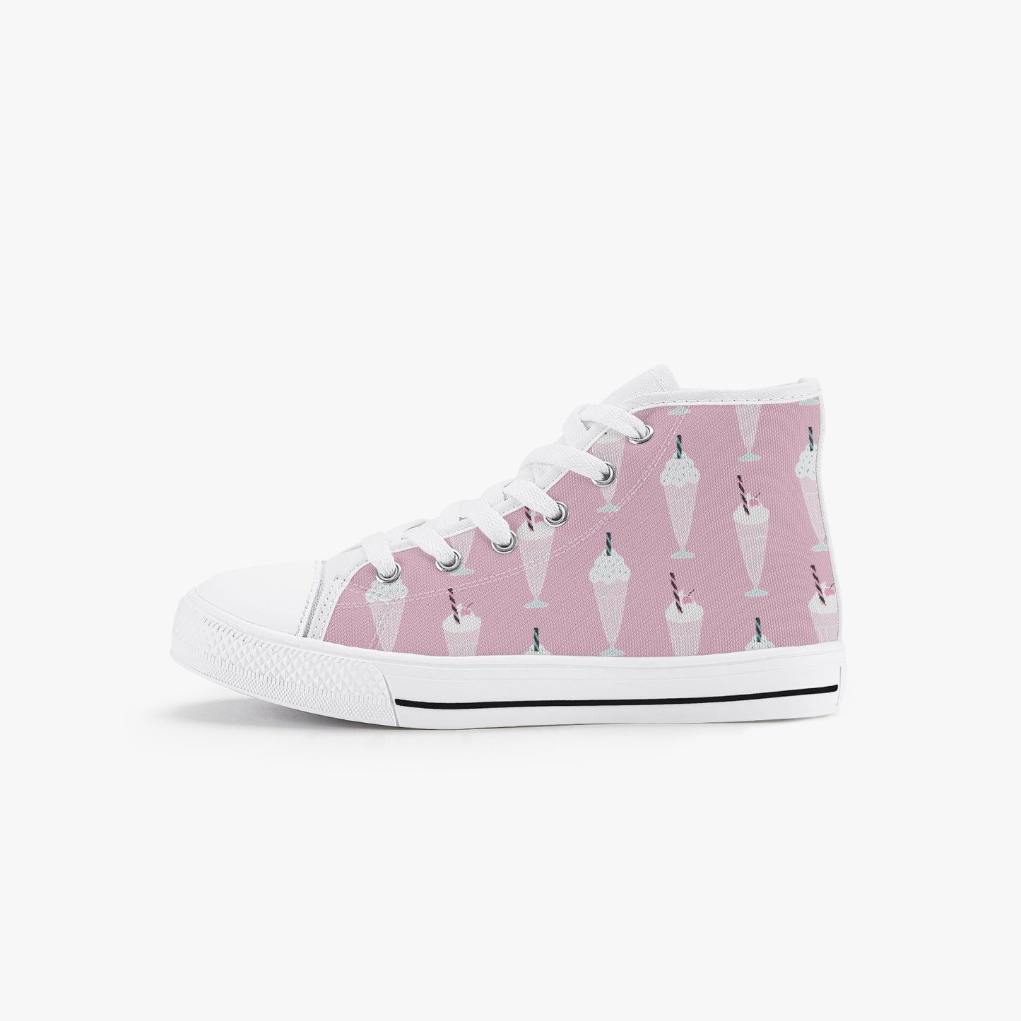 Girls 50s Diner Milkshake Pink Kid’s High-Top Canvas Shoes