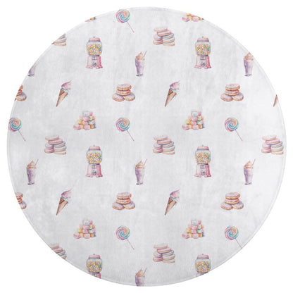 Round Plush Bath Mat- Watercolor Candy Land