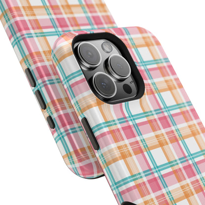 Impact-Resistant Phone Case - Summer Plaid Pink