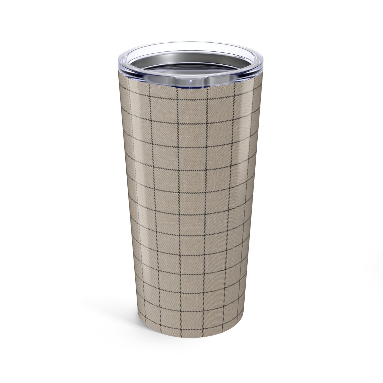 Tumbler with plaid pattern on a white background