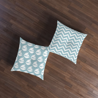 Tufted Floor Pillow, Square Beach Baby Sailboat Chevron