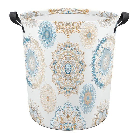 Collapsible Laundry Hamper- Boho Fun Blue Gold