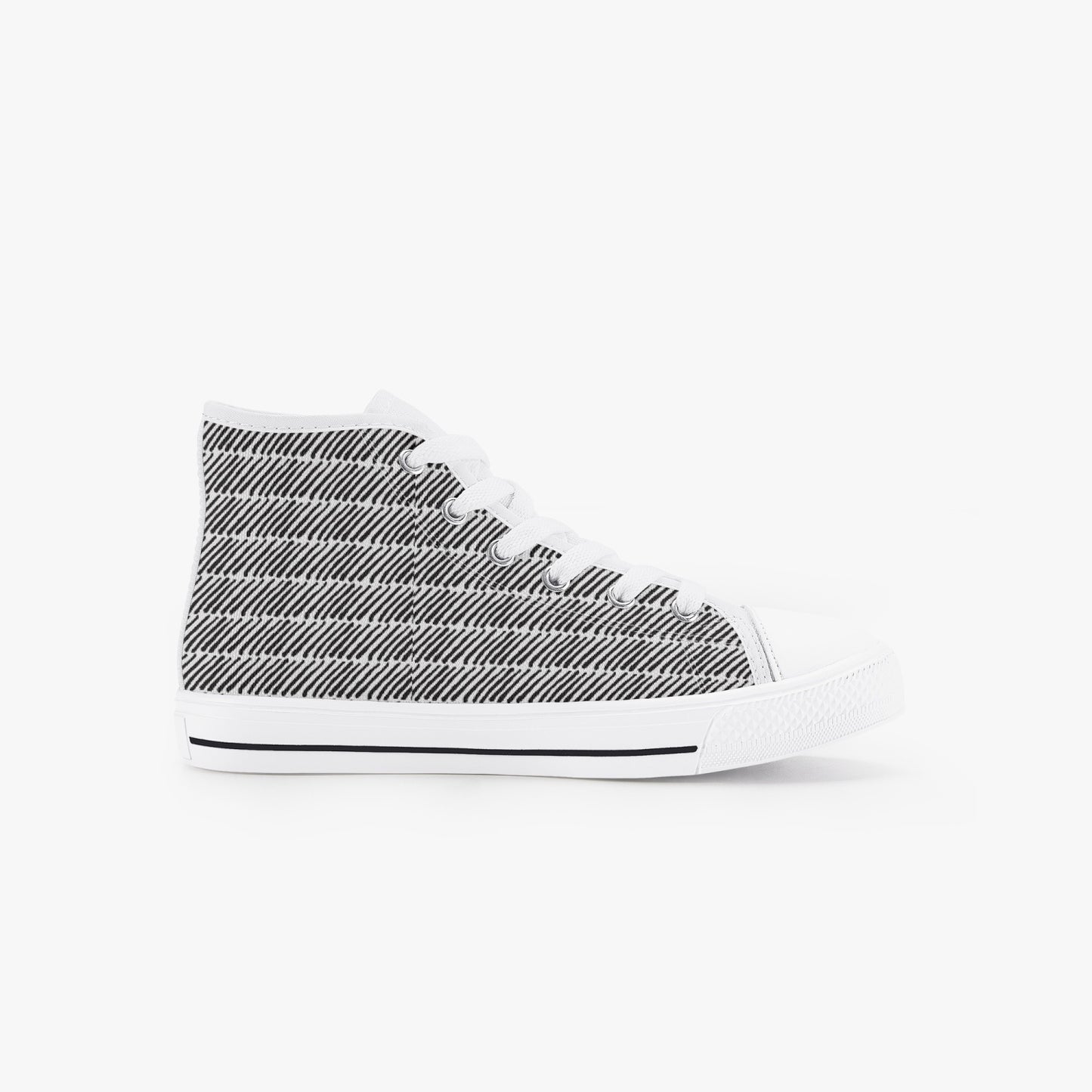 Unisex Black and White Lines Kid’s High-Top Canvas Shoes