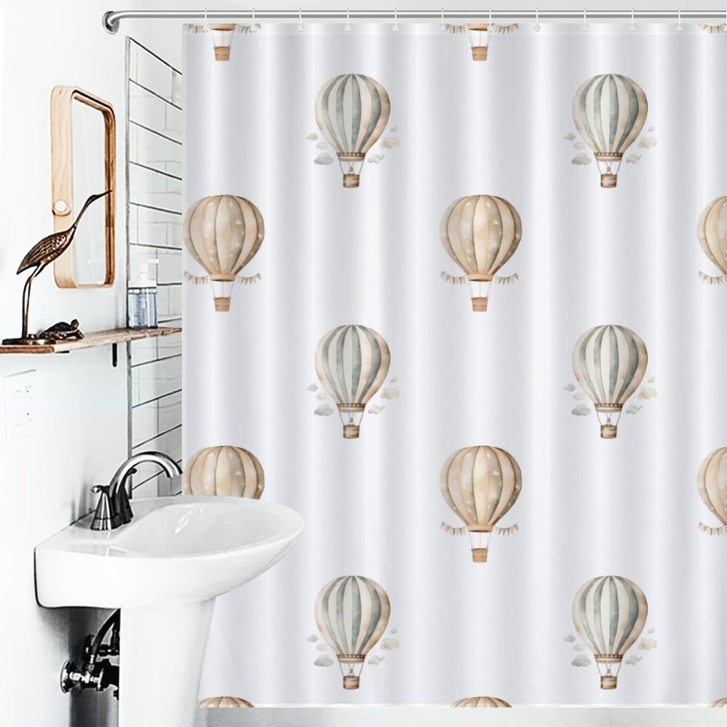 Lightweight Shower Curtain- Neutral Hot Air Balloons