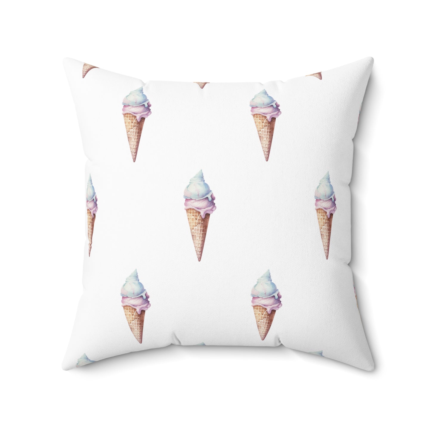 Spun Polyester Square Pillow with Removable Cover Watercolor Candy Land Ice Cream Cone