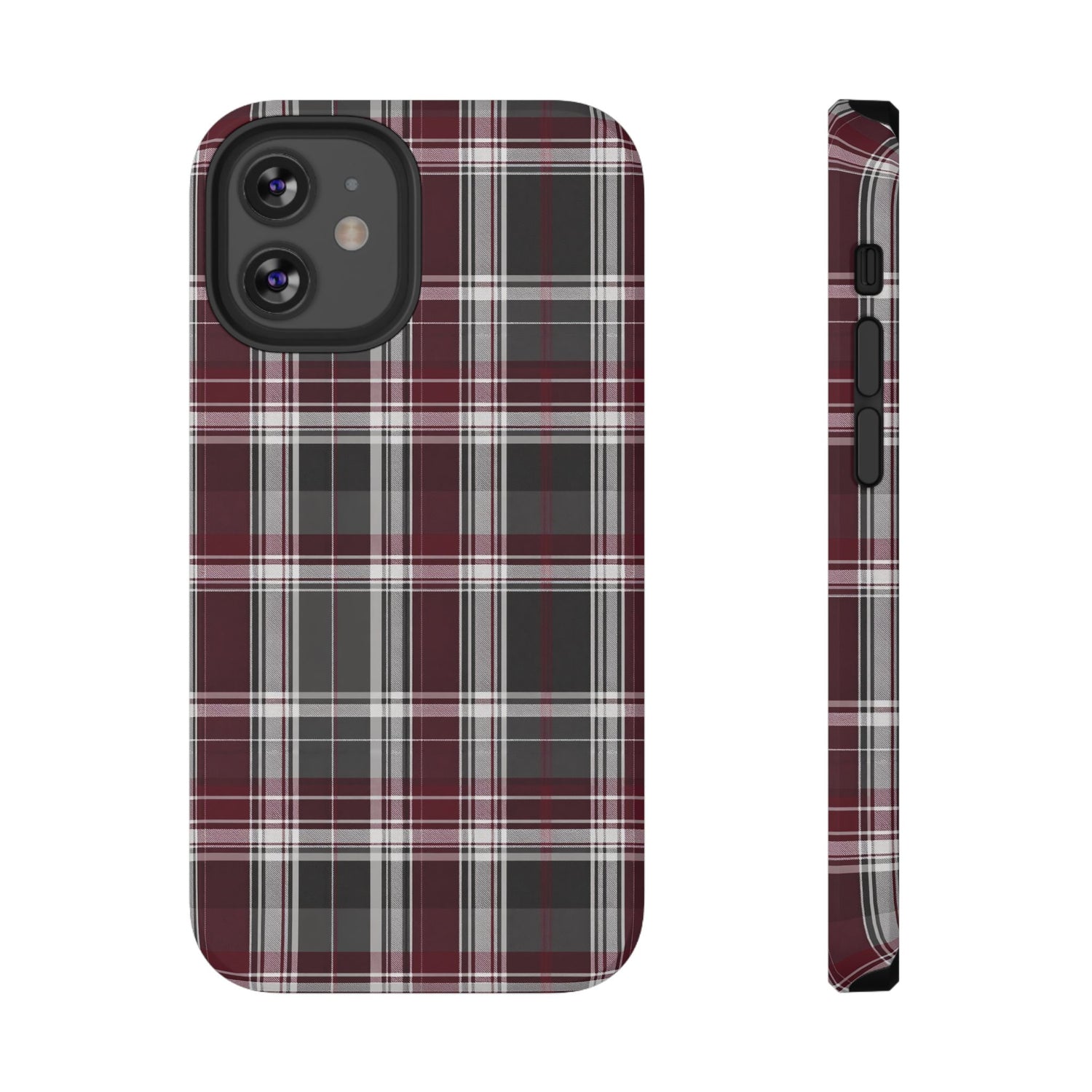 Stylish Plaid Impact-Resistant Phone Cases- Maroon Grey Plaid